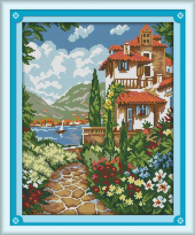 

Lakeside mansion Counted Cross Stitch 11CT Printed 14CT Set DIY Chinese Cotton Cross-stitch Kit Embroidery Needlework