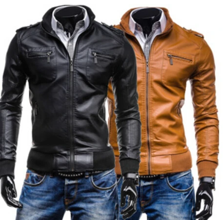 

Are many pockets of men's casual leather casual coat color PU