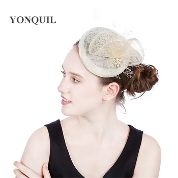 

Ivory fashion cocktail race headwear bridal wedding mesh fascinator hats with veils formal fedora cap for event occasion hats