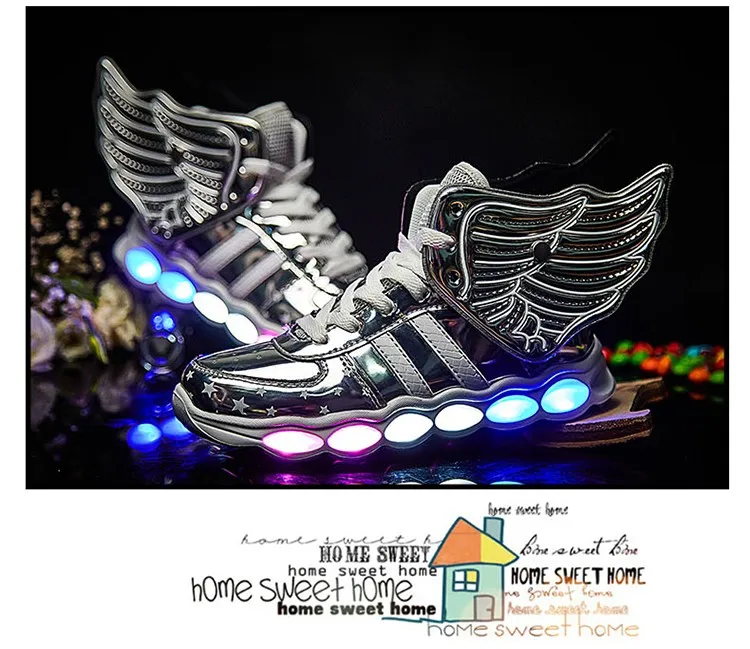 Meninas de Carregamento Crianças Sapatos Luminosa Meninos Usb Esporte Casuais Asa Brilhantes Tênis Luz Led 28 High Quality Mamãe e Bebê