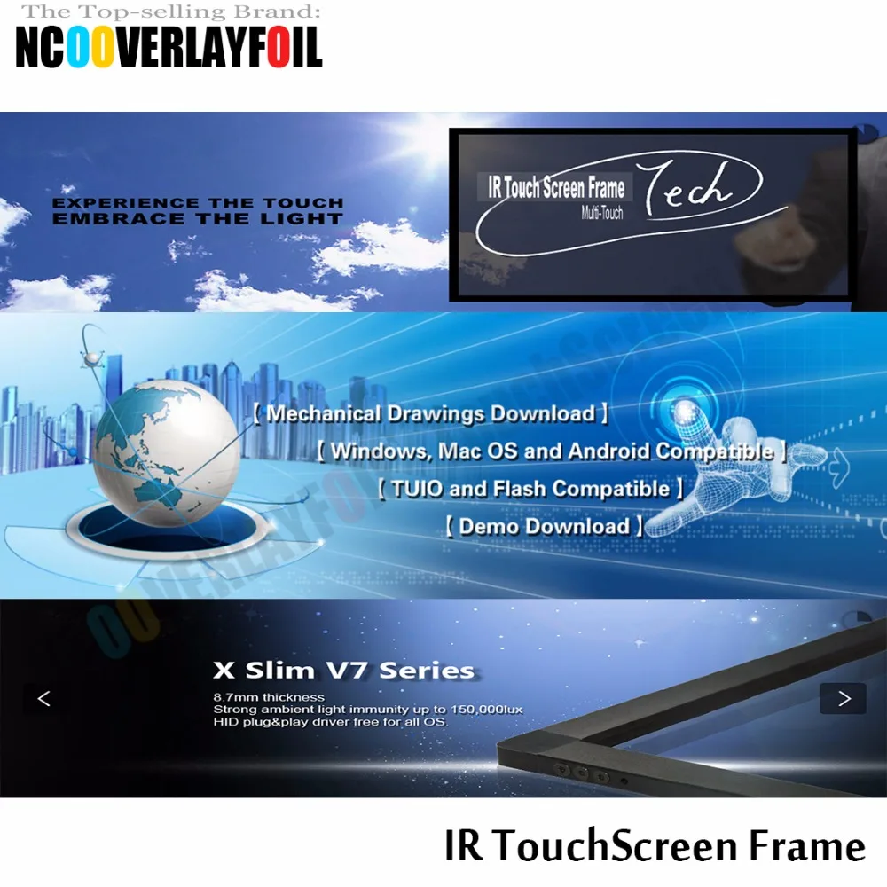 10 точек касания 4" ИК-рамка multi Touch формат 16:9 наружного и внутреннего Применение стойкость к воздействию солнечного света
