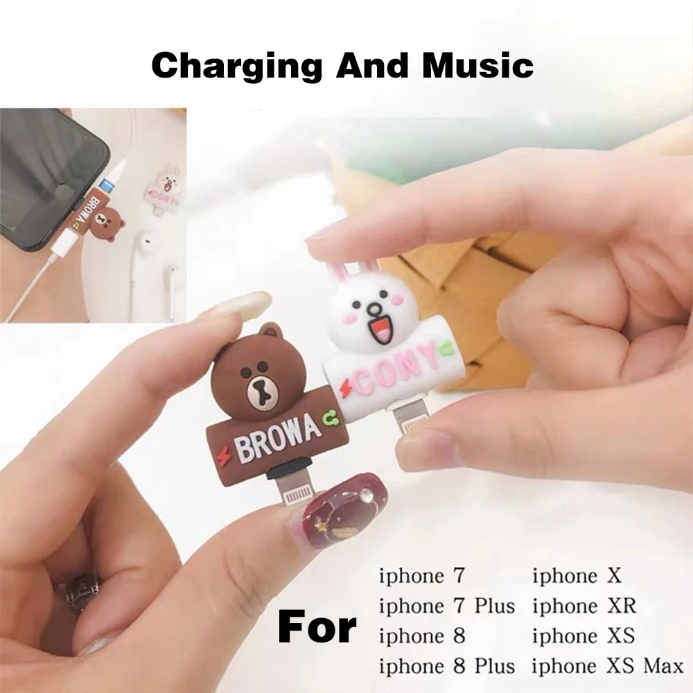 Мультяшное зарядное Освещение аудио адаптер для iPhone 7 8 Plus XS 2 в 1 животные