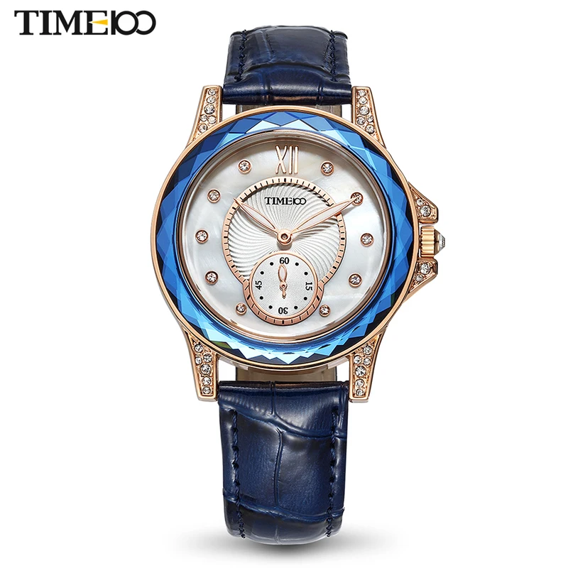 TIME100 new Women Watches Leather Strap Diamond Big Dial Waterproof Ladies Quartz Wrist Watch For Women Relogio Feminino XFCS 2018 time100 women watches chronograph diamond auto date sport leather strap casual quartz wrist watches for women relojes mujer