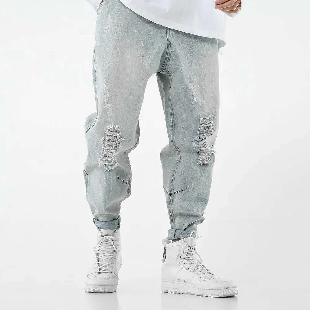 Ripped Jeans Harem-Pants Streetwear Loose Korean-Style Trousers Male Homme Harajuku Men