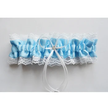 

New lace satin Wedding Garter Tiffany blue crystal Women's Sexy Leg ring Bride Garters Suspender Wedding supplies accessories