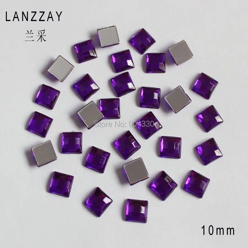 

Free Shipping LANZZAY 200pcs Purple 10MM Square Flat back Rhinestone Acrylic Diamond DIY Craft Scrapbook Jewelry Garment Decor