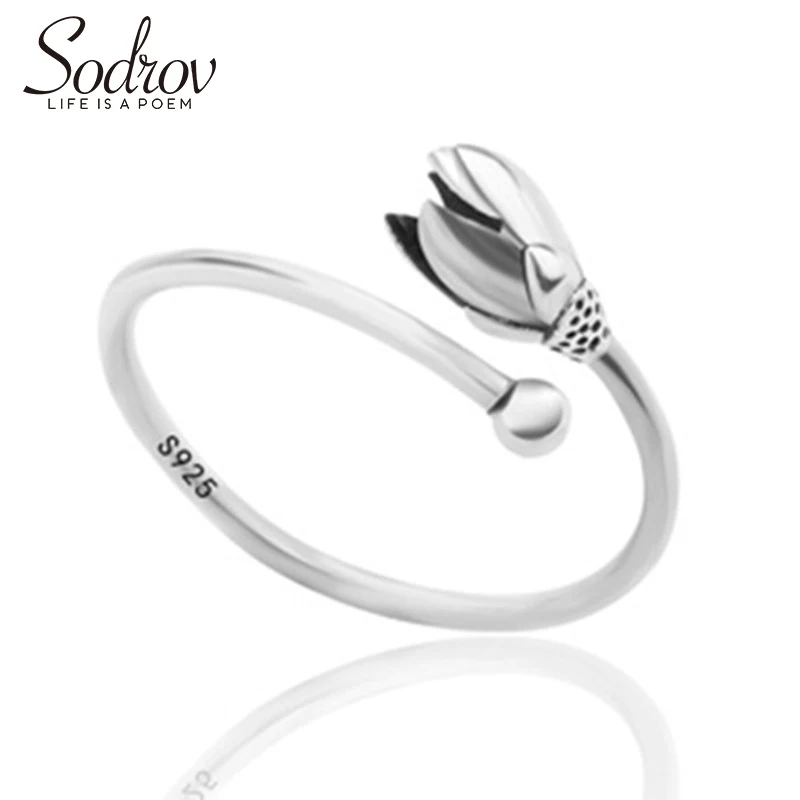 

SODROV Real 925 Sterling Silver Adjustable Open Ring Female Romantic Flower Bride Wedding Ring High Jewelry HR008