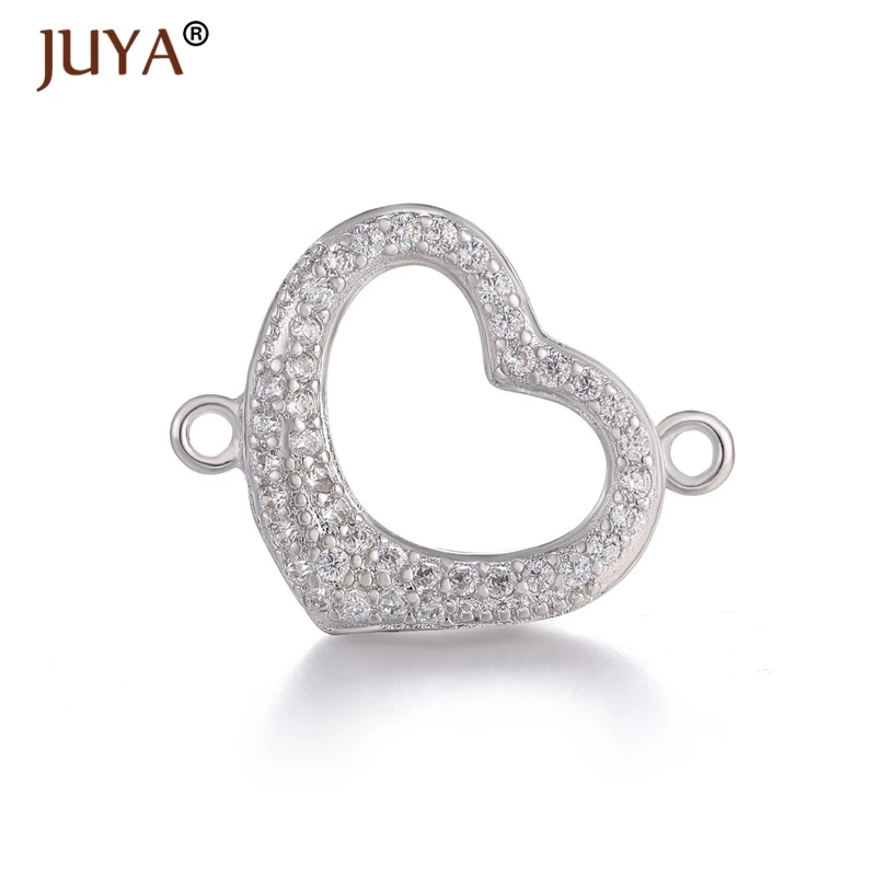

Hand made diy jewelry findings accessories rhinestone hollow heart connector charms for making women fashion jewelry components