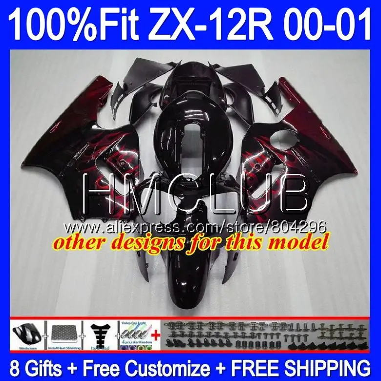 Впрыска для KAWASAKI NINJA ZX1200 C ZX 12R 00 01 47HM. 5 ZX 12 R 1200CC ZX12R 00 01 ZX-12R 2000 2001 акций комплект обтекателей зеленого цвета