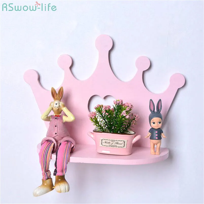 

Heart Pink Crown Style Wooden Placement Frame Holder Bathroom Storage Shelf Wall Mounted Type Rack Bedroom Stuff Single Layer