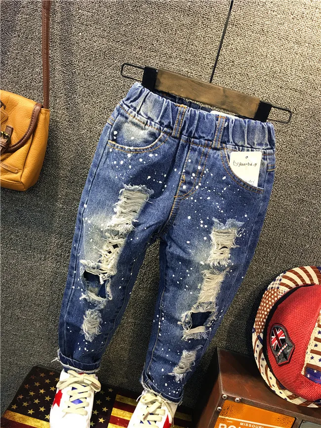 

New spring & Autumn Kids Hole Ripped Jeans for Boys Fashion Trench Children Trousers Brand Boys Pencil Jeans 2-7Y (B1077