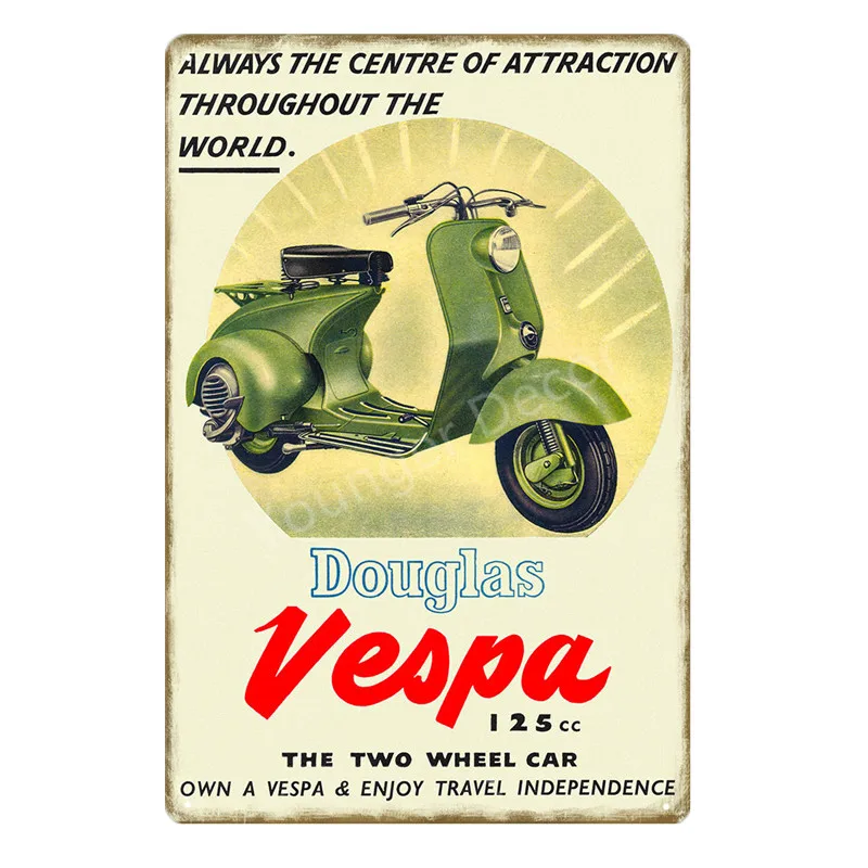 Винтажные наклейки для домашнего декора Vespa скутер мотор жестяная вывеска
