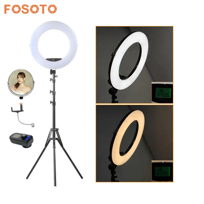 Fosoto FE-480II фотографический светильник ing 96W 480Led двухцветный Диммируемый кольцевой светильник для камеры и телефона с дистанционным зеркалом и штативом