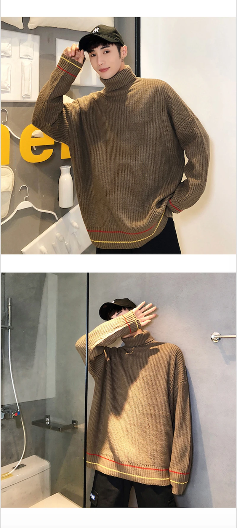 Turtle Neck Sweater Men Retro Vintage Pullover High Fashion   (7)