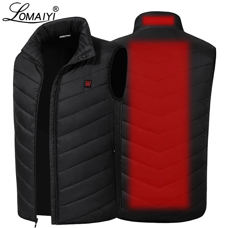 Acheter LOMAIYI USB gilet chauffant hommes veste sans manches hommes chaud auto chauffage gilets hommes hiver vers le bas rembourré gilet mâle noir manteau AM356