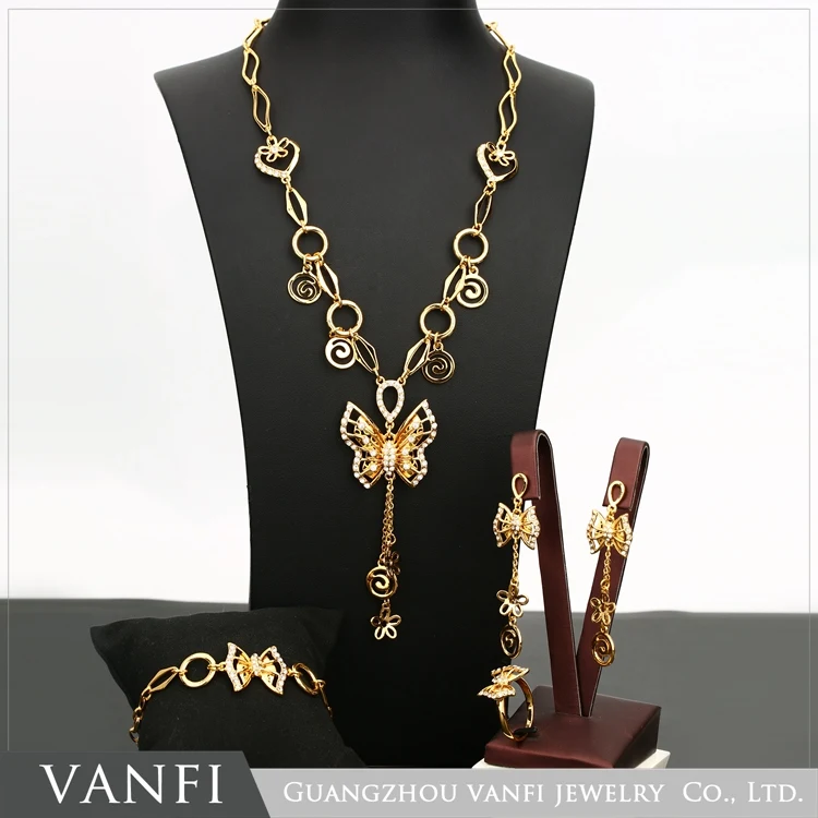 

Fashion Bridal Butterfly Flower Jewelry Set Crystal Bride Necklace Earrings Set Shining Gold Color Wedding Jewelry 4 sets