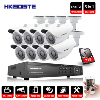 

HKIXDISTE Video Surveillance System 8CH CCTV Security Kit 8PCS 1200TVL Dome Security Camera Night Vision 8CH 1080P CCTV DVR