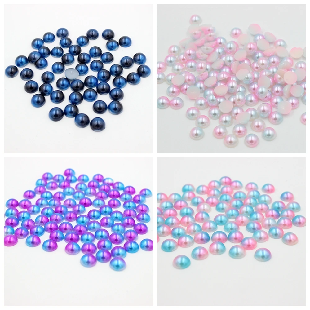 

2018 New Double colors 3,4,5,6,8mm Rainbow Craft ABS Imitation Pearls Half Round Flatback Scrapbook Pearls Resin Beads