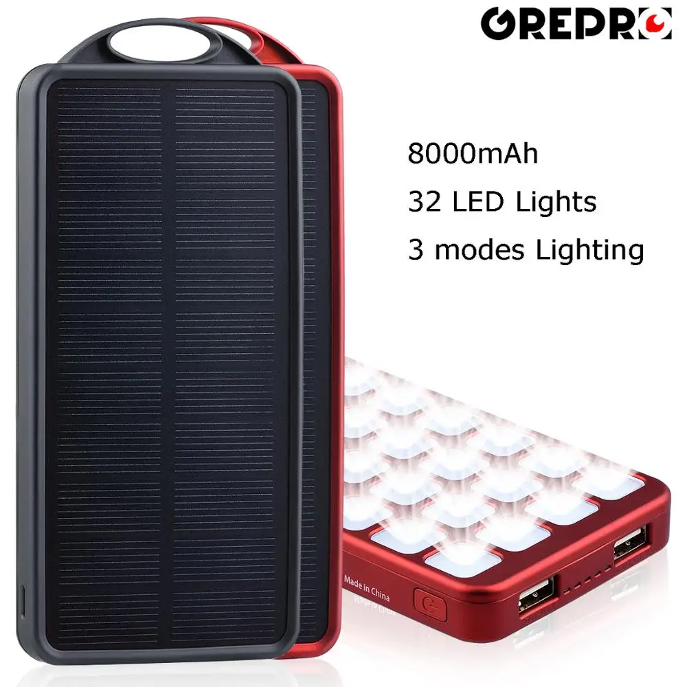

Rechargeable Solar Power Bank 8000mAh Solar Power Battery with LED Lamp,External Solar Charger Fast Charging for Smart Phones