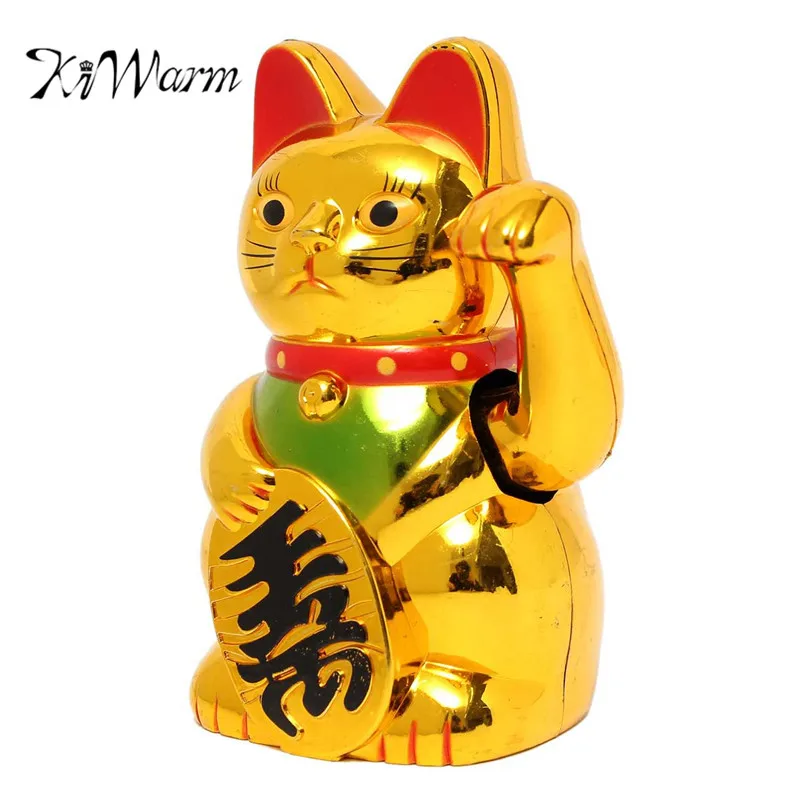 KiWarm Traditional Chinese Lucky Waving Gold Cat Figure with Moving Arm