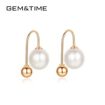 

Gem&Time Round 18K Gold and Rose Gold Drop Earrings for Women Wedding Engagement Natural Freshwater Pearls Brincos AU750 E18012