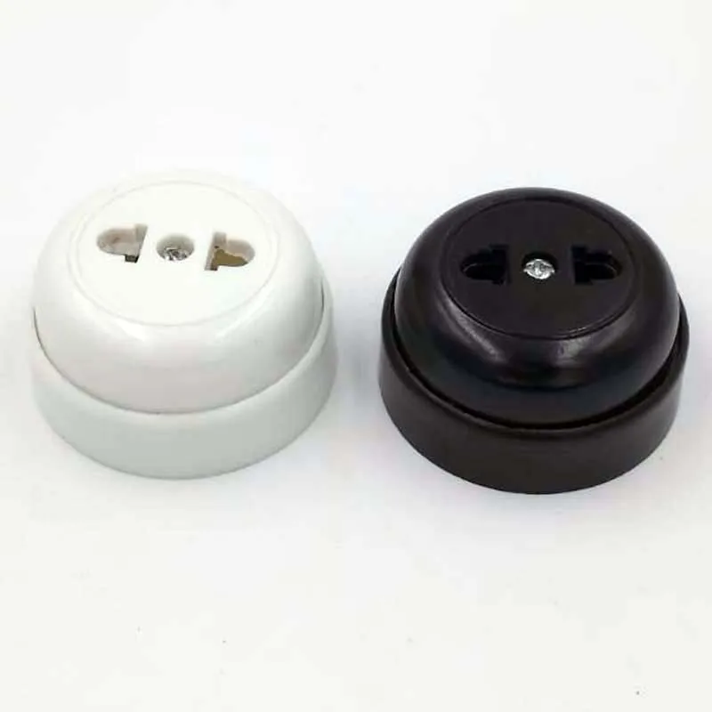 

5Pcs Retro Wall Switches Electrical Socket Surface Mounted Two-holes Outlet Socket Strip Old Single 10A Circular