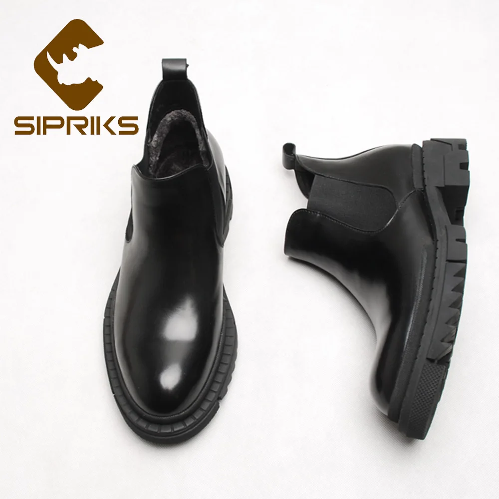 Sipriks Semelle D'hiver Cuir Garder De Russe Cut Avec Chaussures Warm Chelsea Caoutchouc Keep Au Neige Peluche Courte 44 En Noir Bottes Black Chaud Épais High kn80XwOP