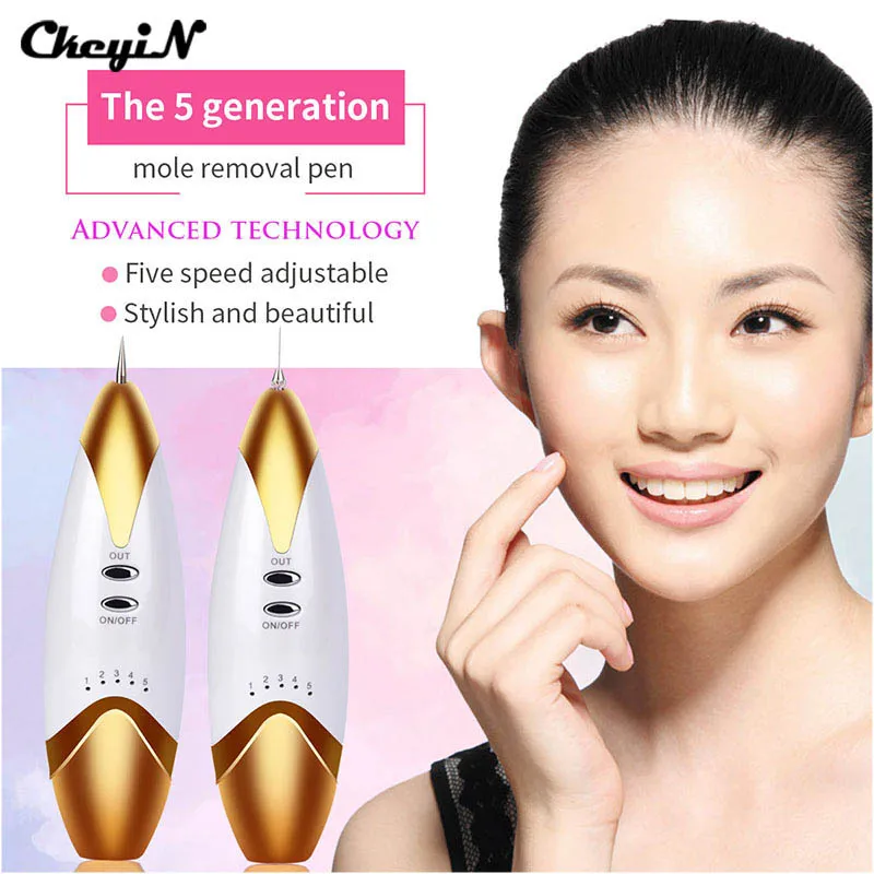 

2017 Portable Laser Mole Removal Tool Wart Dark Spot Freckle Remover Pen Machine USB Charger + Needles Beauty Instrument Gold 46