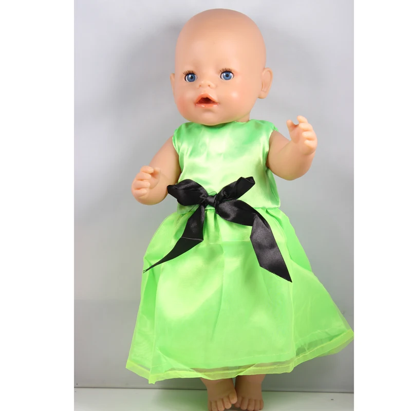 2017 New Popular Style 43cm Baby Born Zapf Doll Clothes Fashion Green Princess Dress Outfit