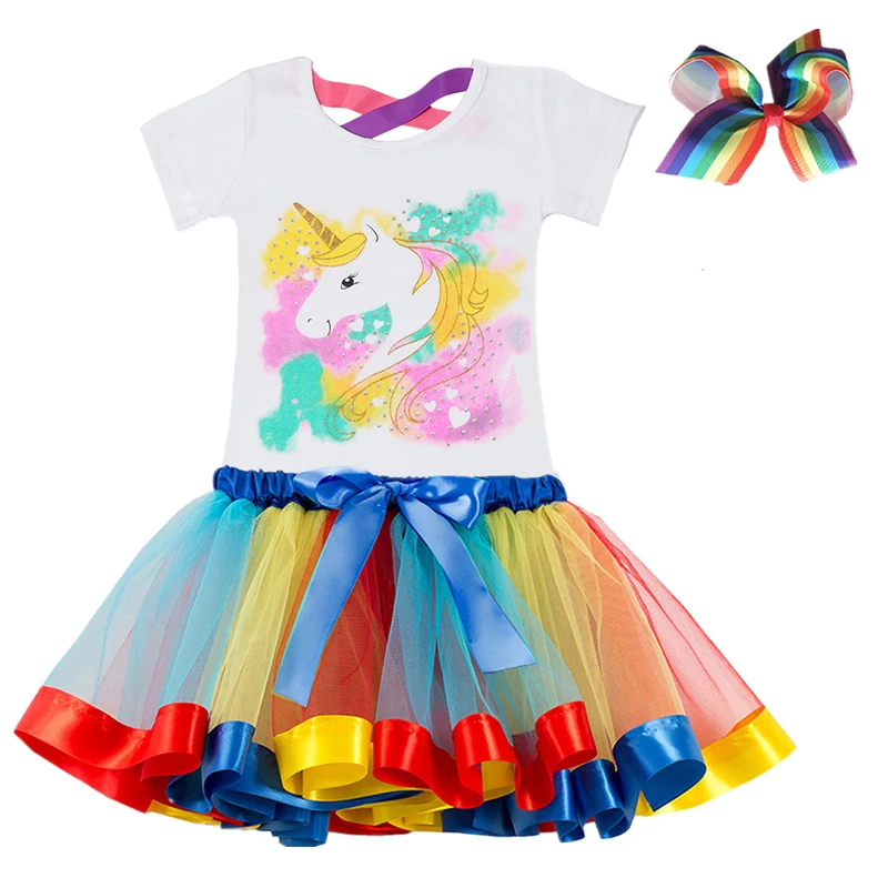 Unicorn Clothing Sets Baby Girls Clothes 2021 Summer Princess Party Unicorn Colorful tutu Dress Kids Birthday Ball Gown Dresses baby boy clothing sets