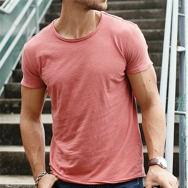 

2019 Men's Summer Slim Fit T-Shirts Sexy V Neck Short Sleeve Muscle Tee T-shirt Tops Casual Man New Arrival Solid Color T Shirt