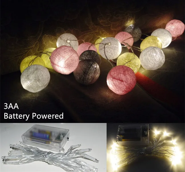 Led string lights Battery powered 20Balls/set Vintage pastel cotton