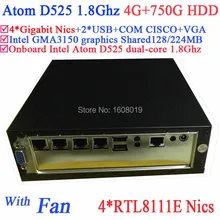 mini pc als server Intel Atom D525 1.8Ghz 4 Gigabit Lan Firewall ITX motherboard 4-way input and output GPIO 4G RAM 750G HDD