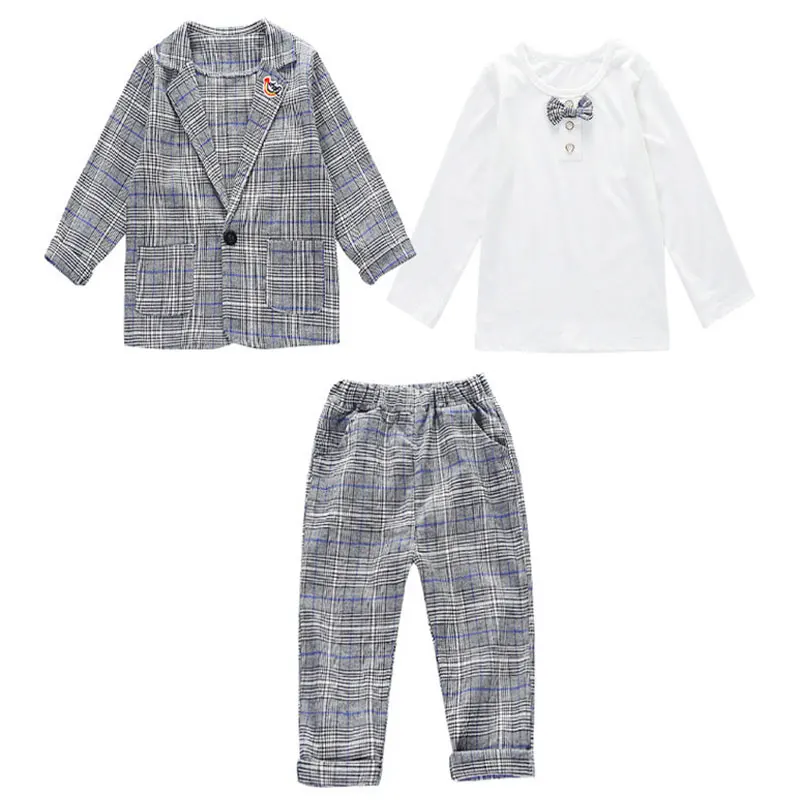 Комплект для мальчиков с бантом и длинным рукавом в клетку|summer boys clothing sets|boy setclothing