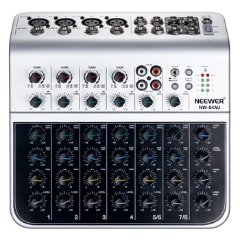 

Neewer Stereo Mixer Compact Mini Mixing Console 4Channel 2-way Stereo Line Input RCA Input Output 4 Band LED Level Indicator(EU)