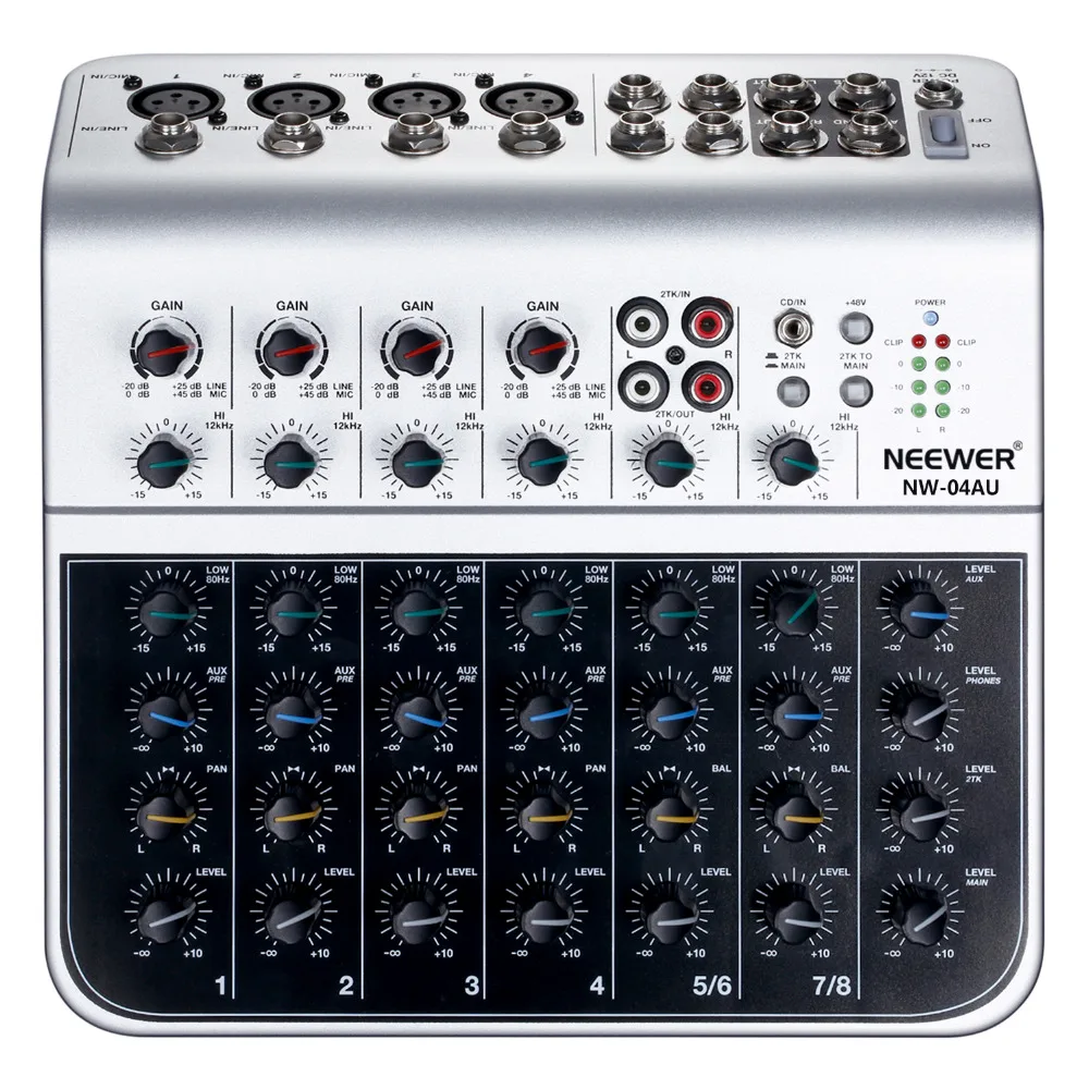Neewer Stereo Mixer Compact Mini Mixing Console 4Channel 2-way Stereo Line Input RCA Input Output 4 Band LED Level Indicator(EU) Neewer Stereo Mixer Compact Mini Mixing Console 4Channel 2-way Stereo Line Input RCA Input Output 4 Band LED Level Indicator(EU)