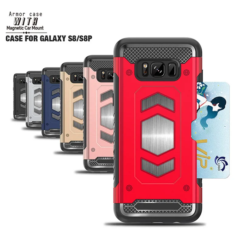 

For Samsung Galaxy S8 S8+ Anti Shock With Card Pocket Car Magnetic Protection Phone Cover For Samsung S8+ S8 PLUS SM-G950 G955 F