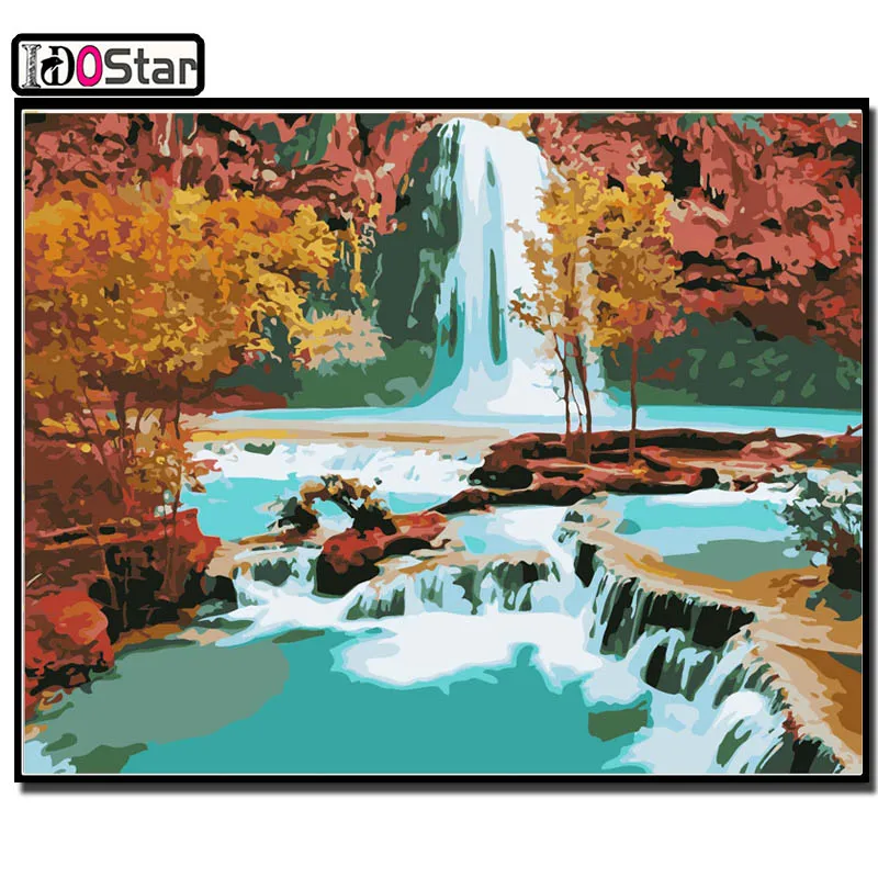 

Practical oil paint painting by numbers landscap diy picture waterfall drawing on canvas oil painting by hand coloring landscape