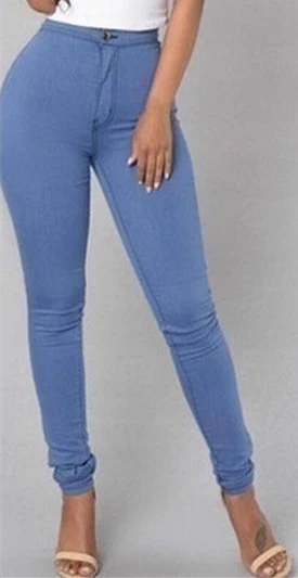 Зауженные джинсы для Для женщин узкие Высокая Талия Джинсы женские синие джинсовые узкие брюки стрейч талии Для женщин джинсы черные брюки - Цвет: Синий