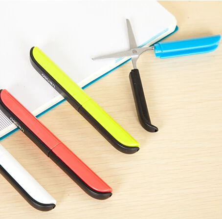 

Automatic Portable Scissors Paper-cutting folding safety Hand With Protective Sleeve Case stainless steel