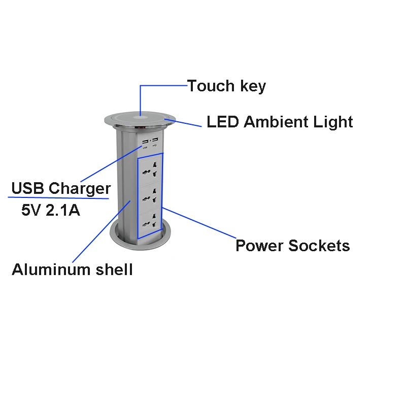 Автоматическая моторизованная подъемная всплывающая розетка питания 3 штепсельная вилка США и 2 usb-порта для домашнего офиса/кухни/конференц-зала дома