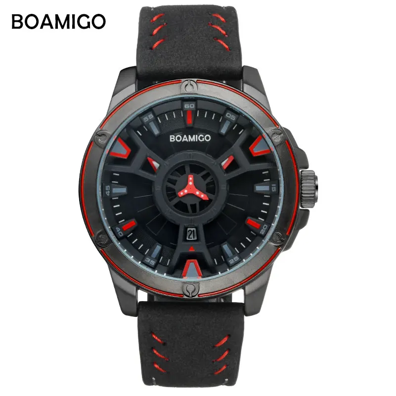 

BOAMIGO Top Brand Luxury Men Quartz Watch Fashion Creative Sports Male Watches Leather Strap Wristwatch Date Relogio Masculino