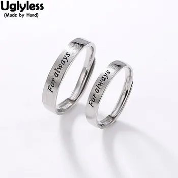 

Uglyless 100% Real Solid 925 Sterling Silver Lovers Rings Oath FOR ALWAYS Couples Fine Jewelry Open Finger Ring Letters Bijoux