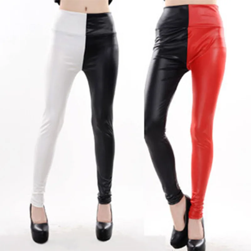 Women Leggings Elastic High waist stitching Faux leather cropped pants Leggings women jeggings L1092