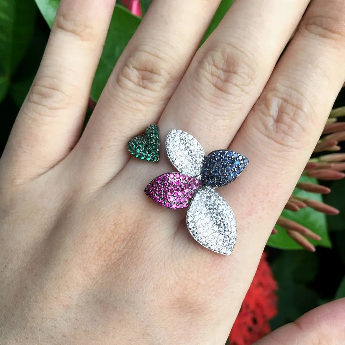 ModemAngel роскошный цветок лист микро кубический цирконий проложить для женщин обручение вечерние подарочные браслеты браслет и кольцо