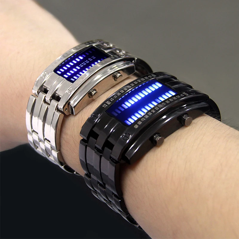 

Fashion Creative Sport Watch Men Stainless Steel Strap Led Display Watches 5bar Waterproof Digital Watch Reloj Hombre Hot Sale