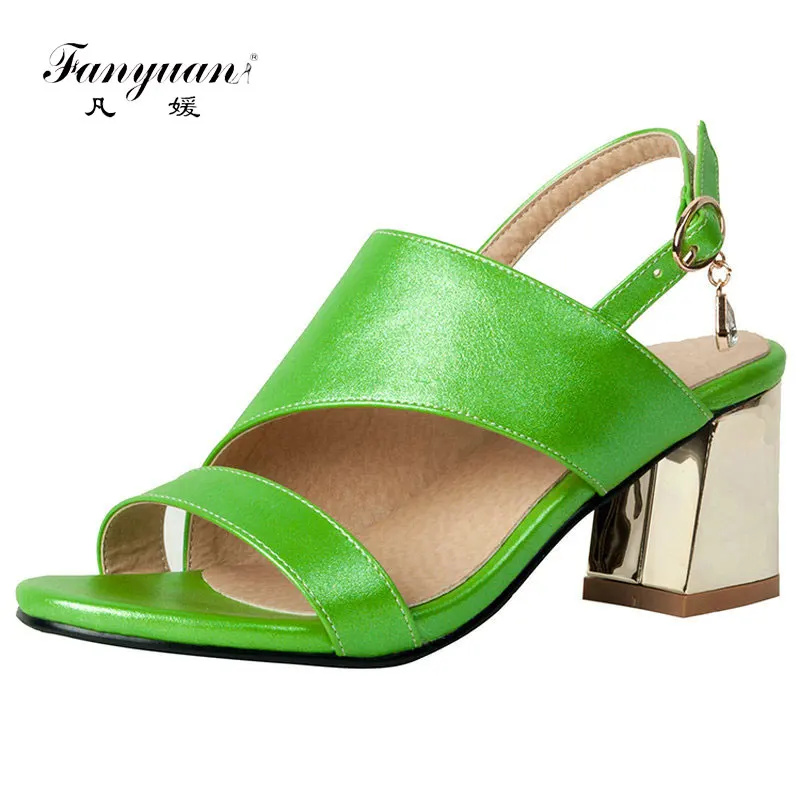 

fanyuan golden green gladiator sandals women summer fashion block high heels party dress shoes slingback sandal big size 43 44