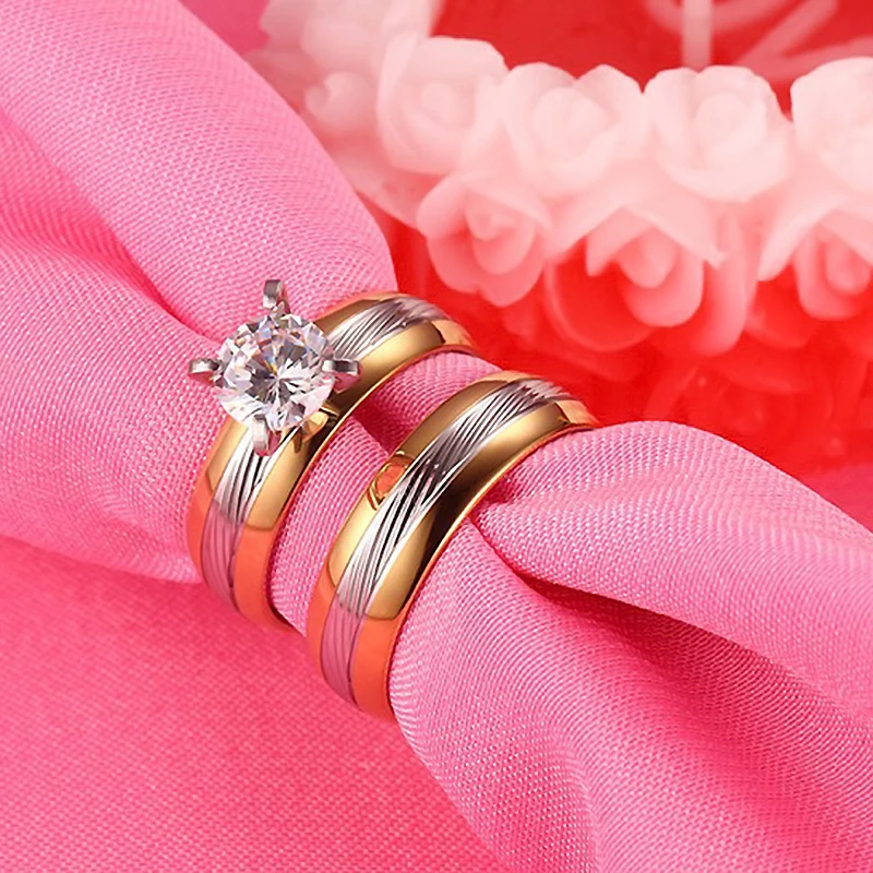 Classic Prong Setting Big CZ Stone Ring Wedding Rings for Women and Men Lover Engagement Stainless Steel Ring Alliance Jewelry