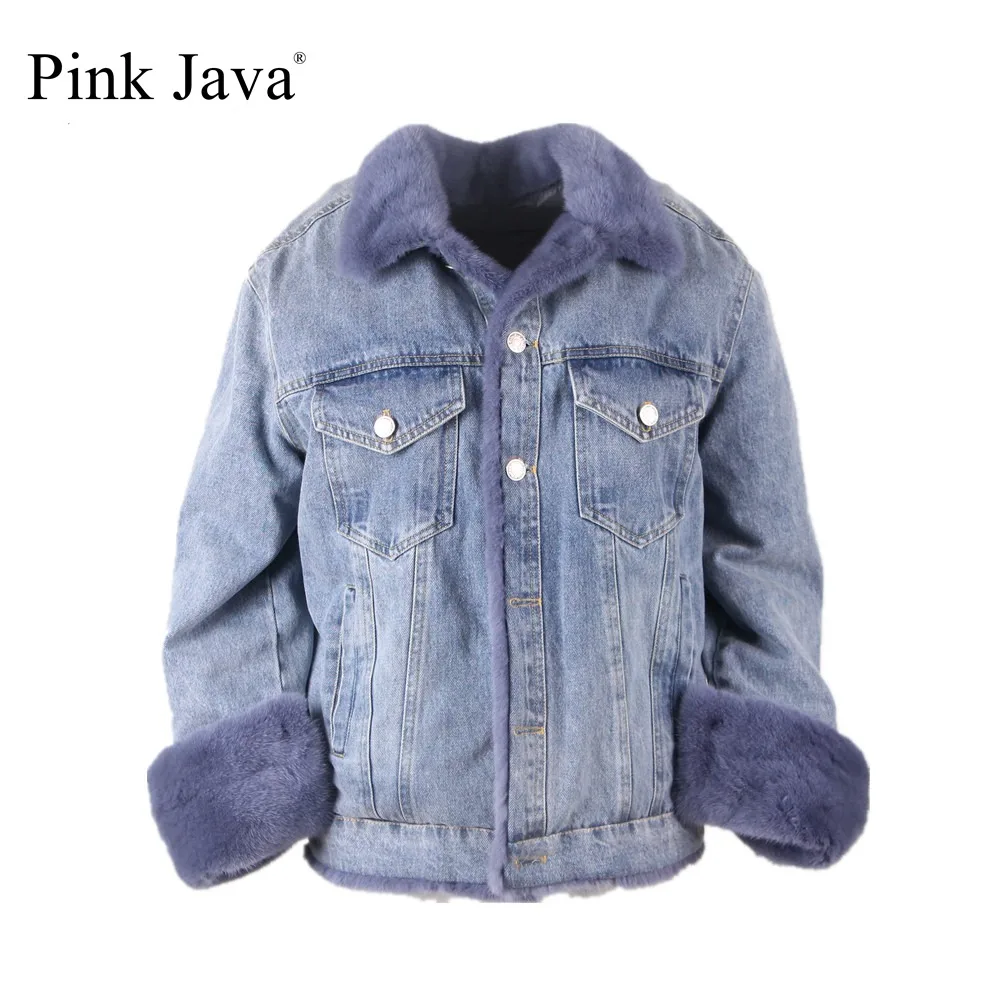 

PINK JAVA QC1883 new arrival free shipping women winter denim jacket with real mink fur trim fashion coat down coat