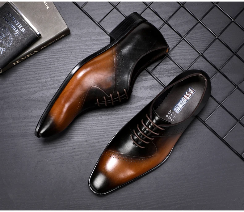 Men's Leather Casual Shoes Mens Breathable Genuine Leather Shoes Men Formal Casual Lace-up Oxford Shoes for Men Big Size 10 (2)